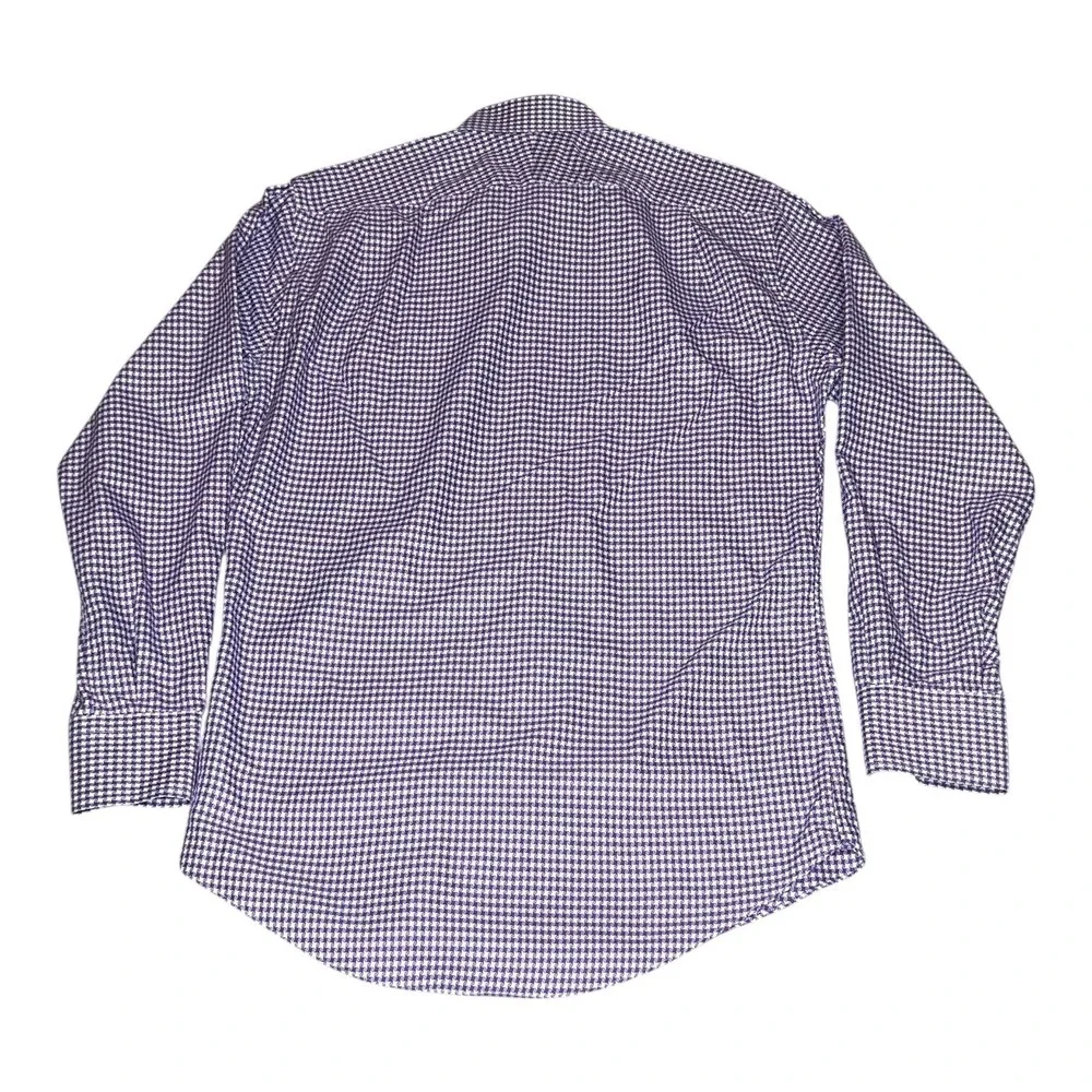 Neiman Marcus Mens Purple Spread Collard Houndstooth Trim Fit‎ Shirt 15.5 34/35